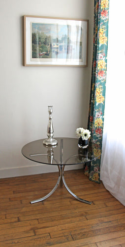 TABLE BASSE ANNÉES 70 EN VERRE FUMÉ